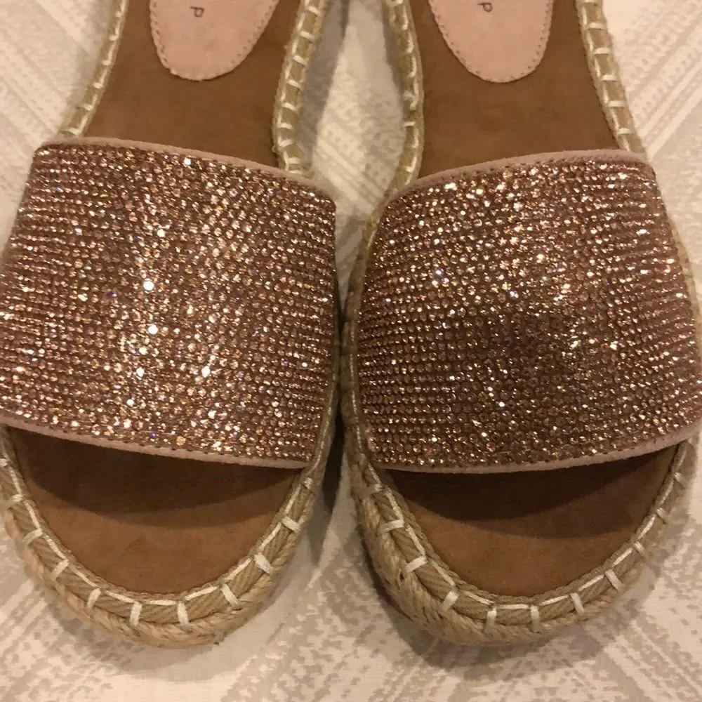 ShuShop Rose Gold Espadrille Slide Sandals - Size 8